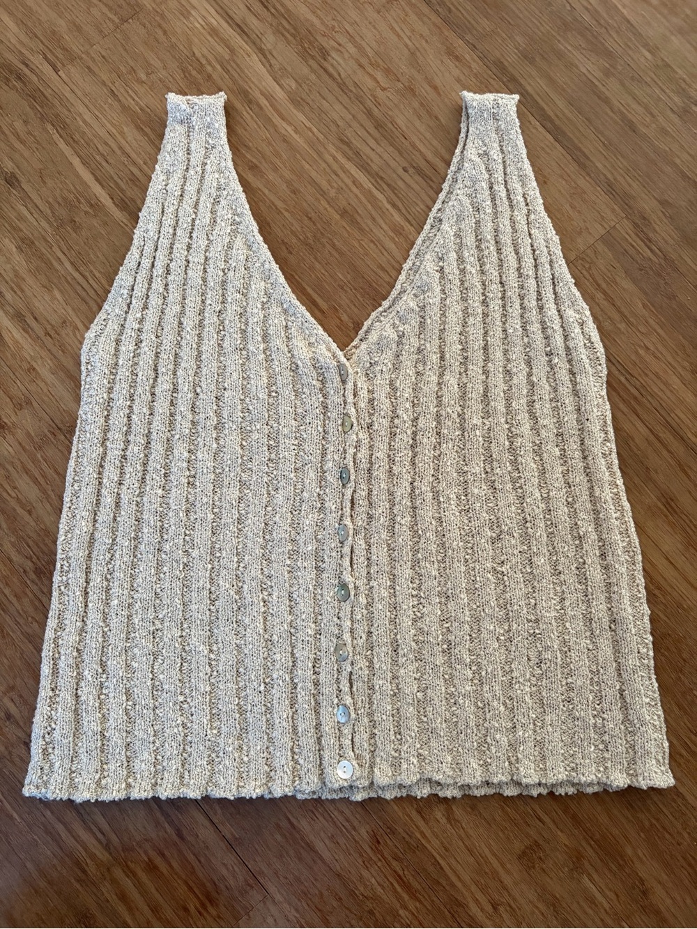 Woolworths South Africa Cream Textured Ribbed Knit Button Up Vest Top Sz L